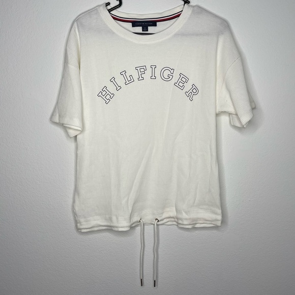 Urban Outfitters Tommy‎ Hilfiger Oversized Waffle Weave Cropped Cinch Waist Top - Picture 1 of 5